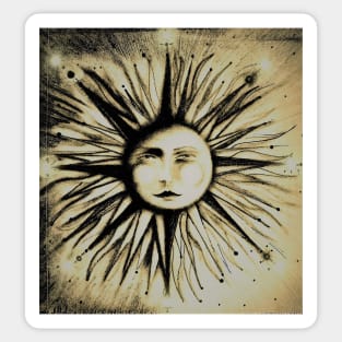 art deco sun sunray sepia drawing by Jackie Smith Sticker